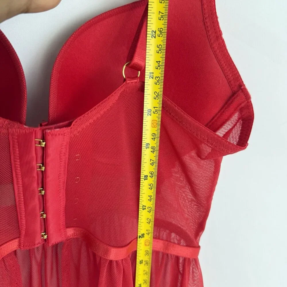 Daisy Fuentes Babydoll Red Chiffon Lace Size M Lingerie Festival Slip Dress Sexy